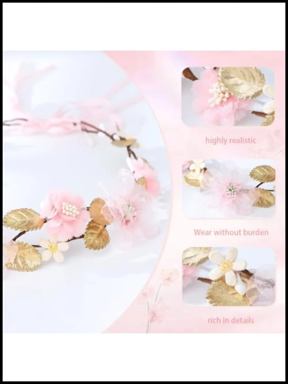 Fairy Flower Crown Headband Floral Headpiece Adjustable Ribbon